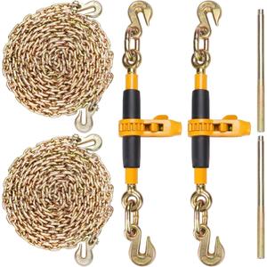 VEVOR Ratchet Binder with 5/16-3/8 inch, 7100 lbs Load Limit G80, Detachable Anti-Skid Handle, Tie Down Hauling Binders for Flatbed Truck Trailer, 2 Set Black & Yellow