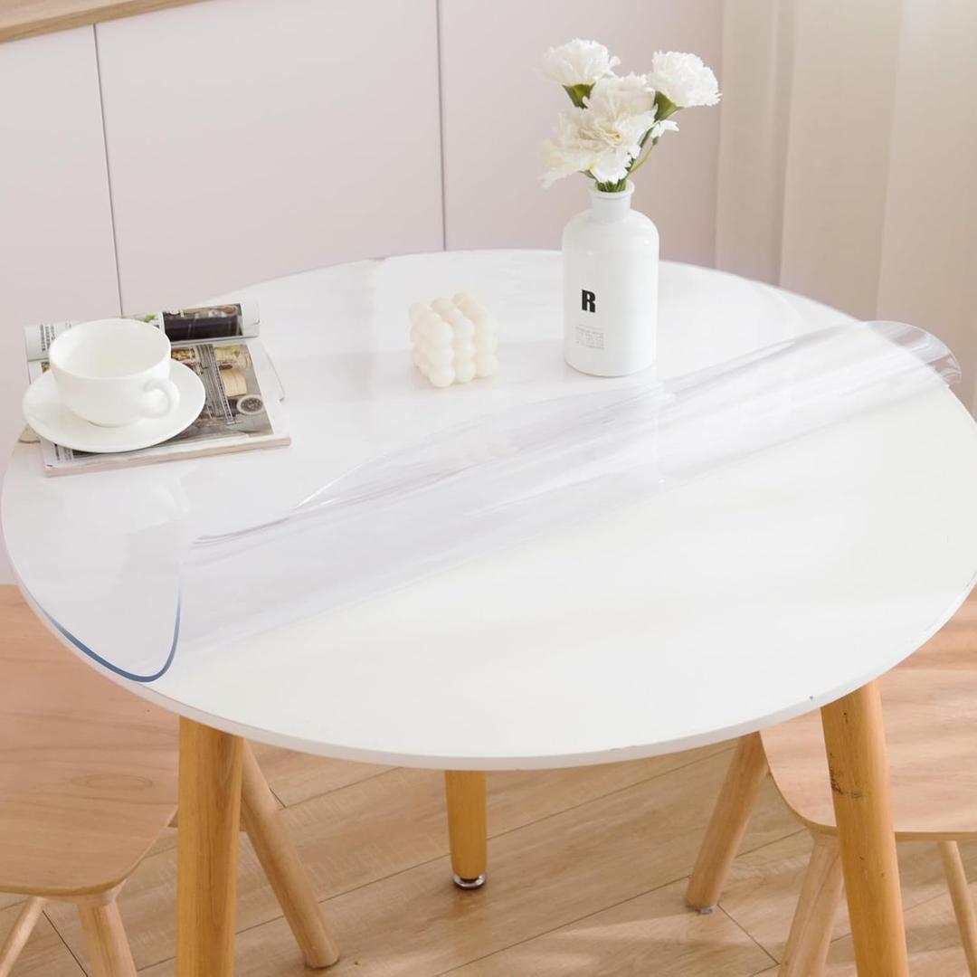 48 Inch Clear Round Table Cover, 1.5mm Thick Plastic Protector for Dining Room, Waterproof Vinyl Pad