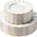 QualQuot 72PCS Pearl White Plastic Plates, Heavy Duty Disposable Party Plates with Gold Rim, 36 Dinner and 36 Dessert for Parties and Wedding