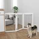 ZJSF Freestanding Foldable Dog Gate for House Extra Wide Wooden White Puppy Gate Stairs Dog Gates Doorways Tall Pet Gate 3 Panels Pet Fence