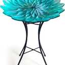 HONGLAND Bird Bath for Outside,15" Diameter Large Glass Birdbaths for Outdoors,Detachable Bird Baths Bowl with Metal Stand for Garden Patio Lawn Decor,19" Height - Green