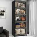 Stackable Storage Bins with Lids, 550QT Lockable Storage Cabinet
Closet Organizers, Foldable Storage Box with Doors and Wheels, Plastic Drawers for Home, Garage, Office (5, Black, Plus)