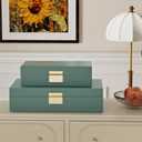 Decorative Storage Boxes Set of 2 - Multi-Purpose Beautiful PU Leather Organizer Bins for Your Home Decor - Decorative Containers with Lids Store Photos, Documents, Memory Box Keepsakes (Green)
