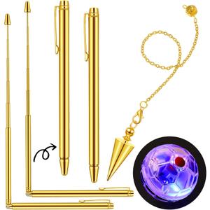 4 Pcs Ghost Hunting Dowsing Rods Copper Set Pen Shaped Gold Spirit Rods Water Divining Rods with Paranormal Dowsing Pendulum LED Light up Cat Ball for Ghost Hunting Party Detect Gold Water Treasure