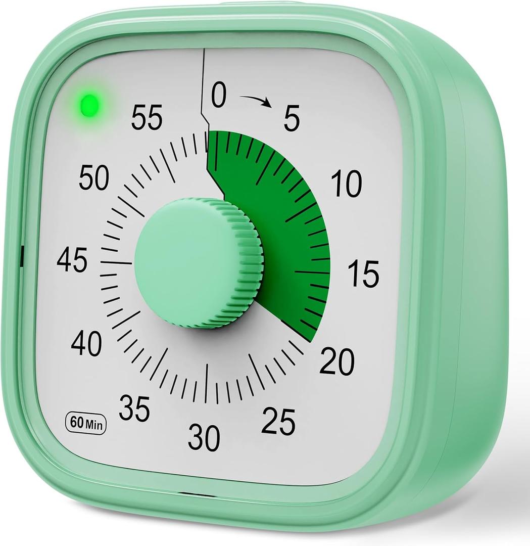 Visual Timer, Pomodoro Timers for Kids Adults, 60-Minute Countdown Desk Timer for Productivity, Silent ADHD Timer for Kids Toddlers, Kitchen for Cooking (Cyan)