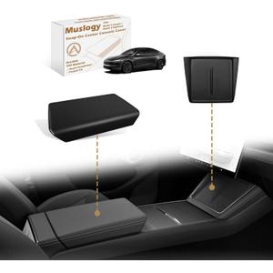 Muslogy Center Console Armrest Cover Fit for Tesla Model Y Juniper Refresh 2026+ Accessories, Comfort Armrest Pad Console Lid Cushion TPE Black (w/Silicone Mat 2PCS Set)