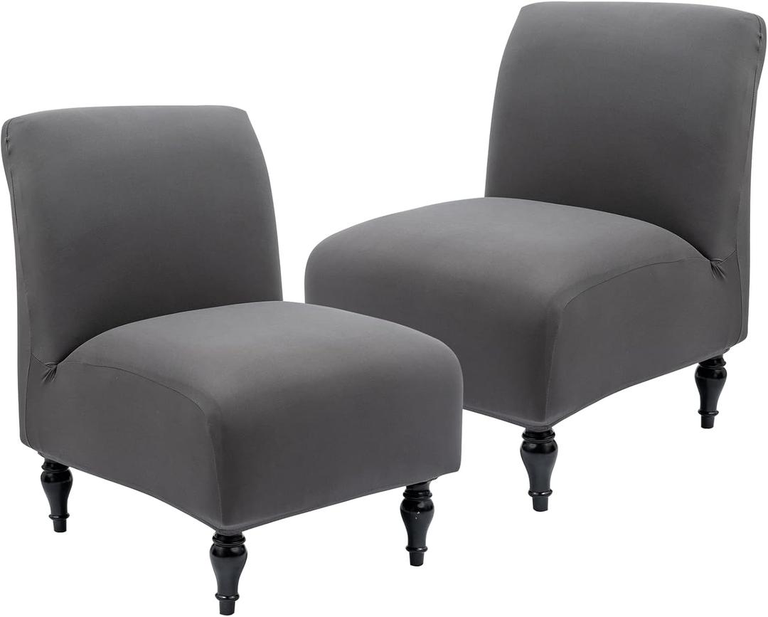 Iauddy Armless Accent Slipper Chair Cover Slipcover,Stretch Spandex Removable Non-Slip Silp Cover for Accent Chair Without arms Furniture Protector for Living Dining Room(Dark Gray, 2)