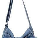 Women Fashion Denim Casual Crossbody Bag Large Capacity Tote Bag Wide Strap Shoulder Bag for Shopping Working