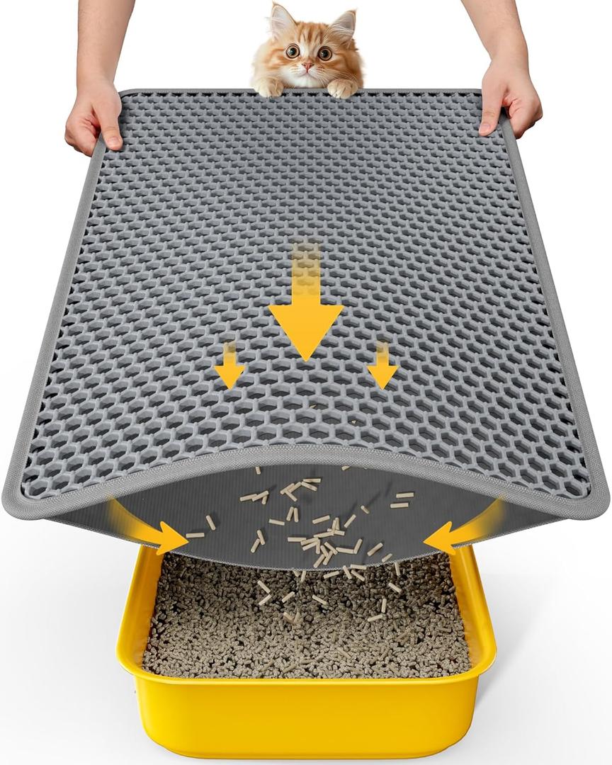 Cat Litter Mat - 23.2'' x 14.6'' Small Litter Trapping Mat, Easy to Clean Litter Box Mat, Waterproof, Urine-Proof, Non-Slip Kitty Litter Mats for Floor, Grey (23.2 x 14.6 Inch)