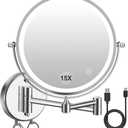 1/15 Wall Mounted LED Makeup Mirror Magnifying Makeup Mirror 3500 mAh Rechargeable, Touch Dimmable 3 Color Lights, 8 Double Sided 360 Rotation, Ideal for Hotel and Bathroom (Silver)