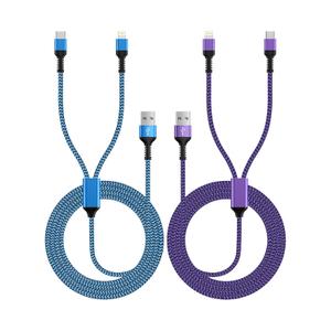 Multi Charging Cable 2-in-1, 4FT Long Multiple Charger Cord USB to Lightning & Type C Port Apple and Android Braided Charging Wire for iPhone 17 16 15 Pro Max 14 13 12 8Plus, iPad Air/mini, Galaxy (Blue, Purple)
