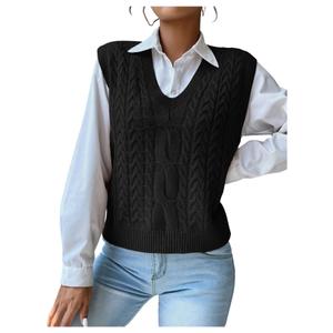 SOLY HUX Women's V Neck Sweater Vest Sleeveless Cable Knit Pullover Tank Tops Fall Clothes Pure Black Small (Black, S)