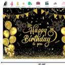 7x5ft Happy Birthday Backdrop Black and Gold Glitter Balloon Fireworks Sign Birthday Photo Backdrop Background for Birthday Party Decoration Supplies Banner Photoshoot Photography Background