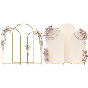 Set of 3 Metal Arch Backdrop Stand with Cover Set, (7.2FT, 6.6FT, 6FT Wedding Arch and Cover Set), Backdrop Arch for Party, Baby Shower, Birthday, and Graduation Ceremony