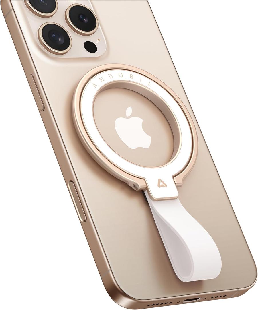 Andobil [2025 Unrivaled Stability] Magnetic Phone Grip Holder for MagSafe Ring Stand Holder Kickstand Compatible with MagSafe Accessories for iPhone 17 Air 16 Pro Max Plus 15/14/13/12&Android,Rosegold (Silicone)