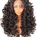 SOKU Long Curly Brown Wig, 22 Inch Glueless 13x4x1 HD Lace Front Wigs for Black Women Pre-Plucked Hairline with Baby Hair Lightweight Synthetic Curly Layered Hair Wigs(Dark Brown)