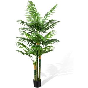 5ft Tall Golden Cane Artificial Tree Palm Outdoor, Large Artificial Plants Outdoor Faux Palm Tree with 3 Textured Trunks, Fake Tree for Indoor Outdoor Office Living Room Outside Patio