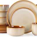 LERATIO Ceramic Dinnerware Sets for 4,16-PieceReactive Glaze Plates and Bowls Set with Mugs,Highly Chip and Crack Resistant | Dishwasher,Microwave & Oven Safe Dishes set-Kahki