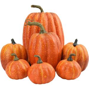 Plastic Pumpkin, Enchanting 7 Piece Faux Pumpkin Set Vibrant Orange Plastic Decorative Pumpkins for Fall, Halloween Thanksgiving