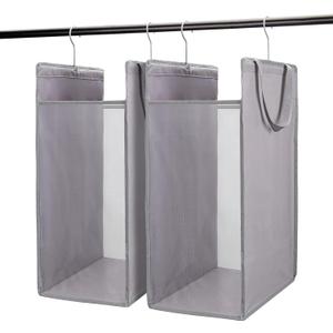 Fentec Hanging Laundry Hamper, Hanging Laundry Basket, Slim Laundry Hamper Bag with Handles, Portable Hanging Closet Hamper, Mesh Heavy Duty Hanging Laundry Bag Grey 2 Pack