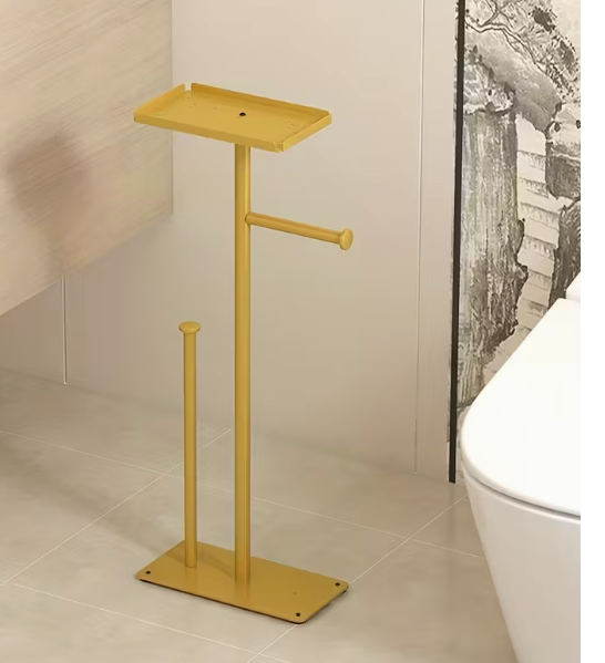 Brushed Gold Toilet Paper Stand Holder with Shelf, Marble Design Base Free Standing Toilet Paper Roll Holder with 2 Dispenser SUS 304 Stainless Steel Reserve, Storage 5 Rolls