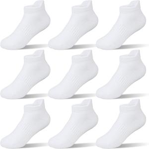 Boys Girls Ankle Socks: 9 Pairs Cotton Athletic Socks for Kids (3-5T, C01-white)