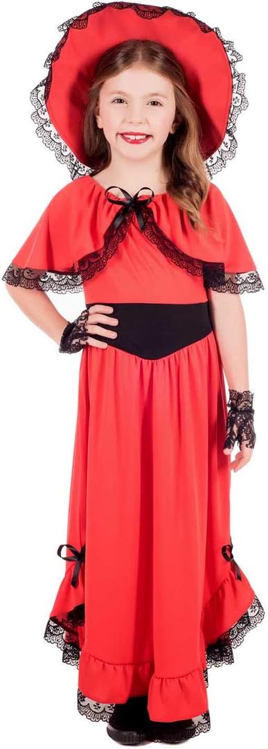 fun shack Girls Southern Bell Costume Red Dress Colonial Halloween Costumes for Girls (Medium)
