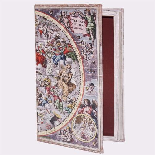 Decorative Vintage Book Shaped Trinket Storage Box Old Map Pattern -24B-001，Greek Mythology Pattern Fake Book Box Decoration