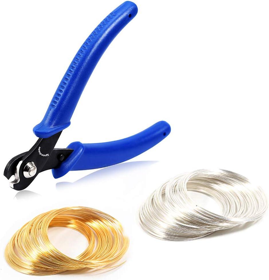 SPEEDWOX 200 Loops Memory Wire for Bracelet Making - 5 Inches Cutting Pliers Set for Jewelry - Gold Silver Loop Arts DIY Supplies - Hobby Work Tool