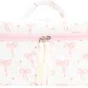Quilted Makeup Bag Large Travel Zipper Soft Cosmetic Case for Women Girls Make Up,Bow Pink