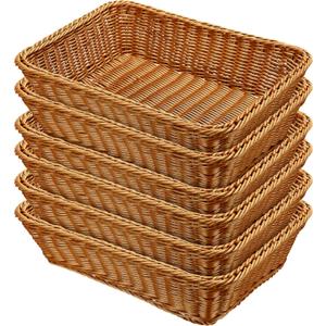 6 Pcs 17.7 Inch Poly Wicker Bread Basket Woven Bread Baskets Rattan Fruit Tabletop Food Basket for Vegetables Restaurant Kitchen Serving Display
