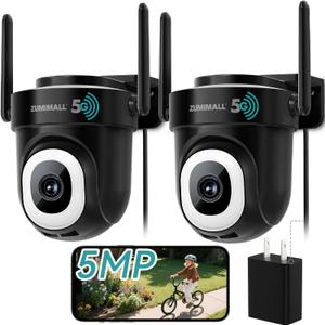 ZUMIMALL 2.5K 5MP Wired Cameras for Home Security, 2.4G/5G WiFi Outdoor Camera, 24/7 Recording,AI Motion Detection, Cloud & SD Card Storage, 2-Way Audio, 360 PTZ Auto Tracking, IP66-2-Pack (Black)