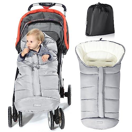 Orzbow Stroller Footmuff Universal - Weather-Proof Bunting Bag for Toddler, Warm Fleece Sleeping Bag for Cold Weather, Easily Attaches to Most Strollers, Baby Boys Girls Winter Essentials, Light Grey