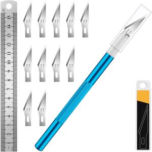 DIYSELF Craft Knife with 10 Extra #11 Blades, Precision Hobby Knife Set with Steel Ruler, Exacto Knife for Crafting, Polymer Clay, Pottery, Paper, Vinyl, Stencil & Model Making (Blue)