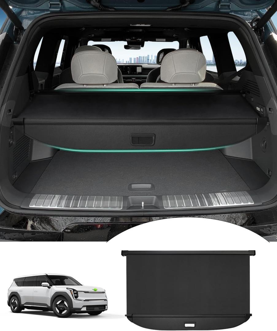 Powerty Retractable Cargo Cover for Kia Ev9 2024 2025 2026-Canvas Texture Trunk Cover Privacy Screen Rear Security Shade for EV9 Accessories