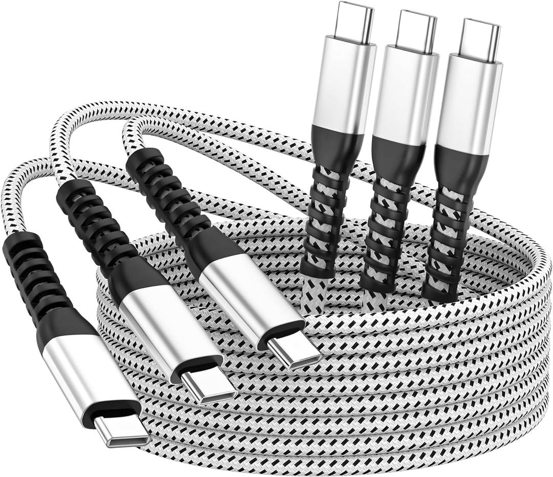 USB C to USB C Cable (3 Pack 10ft) iPhone 16/15 Charger Cord, 60W Extra Long Type C Fast Charging Cable for Apple iPhone 16/15 Pro Max/MacBook Air/Pro, iPad Pro 12.9/11/,Samsung Galaxy S23/22/21/20 (10 Foot, Silver)