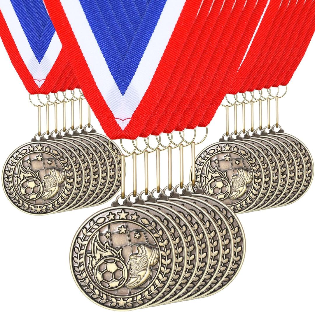 Remuuly 30 Pcs Gold Medals Bulk 2'' Basketball Soccer Baseball Volleyball Football Lacrosse Kickball Cheer Bowling Trophy Medals for Awards for Sports Participation Winner Gift (Gold)