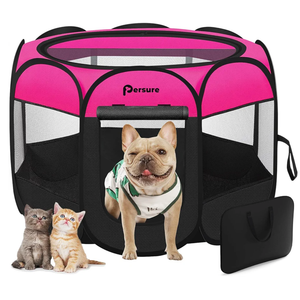 Dog Cat Playpen Indoor Outdoor for Puppy Pet Dogs Cat Travel, Dog Enclosure Tent Crates Cage for Recovery After Surgery, Portable Pop Up Dogs Kennel with Carrying Case (Rosy, Large)