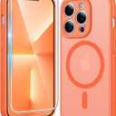 FNTCASE for iPhone 13 Pro Case: Matte Magnetic Phone Cases with Screen Protector Compatible with Magsafe Slim Anti Yellowing Rugged Shockproof Protective Translucent Cell Phone Cover (C-Orange)
