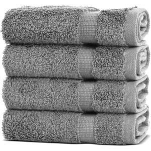 Chakir Turkish Linens 4 Piece Washcloth Set, 100% Cotton Luxury Turkish Washcloths for Bathroom, Soft Absorbent Washcloths, 13 x 13 Inches, Gray