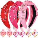 9 Pcs Bulk Valentines Day Headband and Earrings for Women with 3pcs Valentines Headband 6pcs Heart Earrings Wide Knot for Party Dating Galentine's Day Party (Cute)