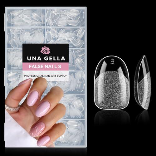 UNA GELLA Oval Round Nail Tips Half Matte 504pcs Short Oval Round Gel Nail Tips Easily Nail Extension for False Fake Acrylic Press On Nails, 12 Sizes Short Gelly Tips