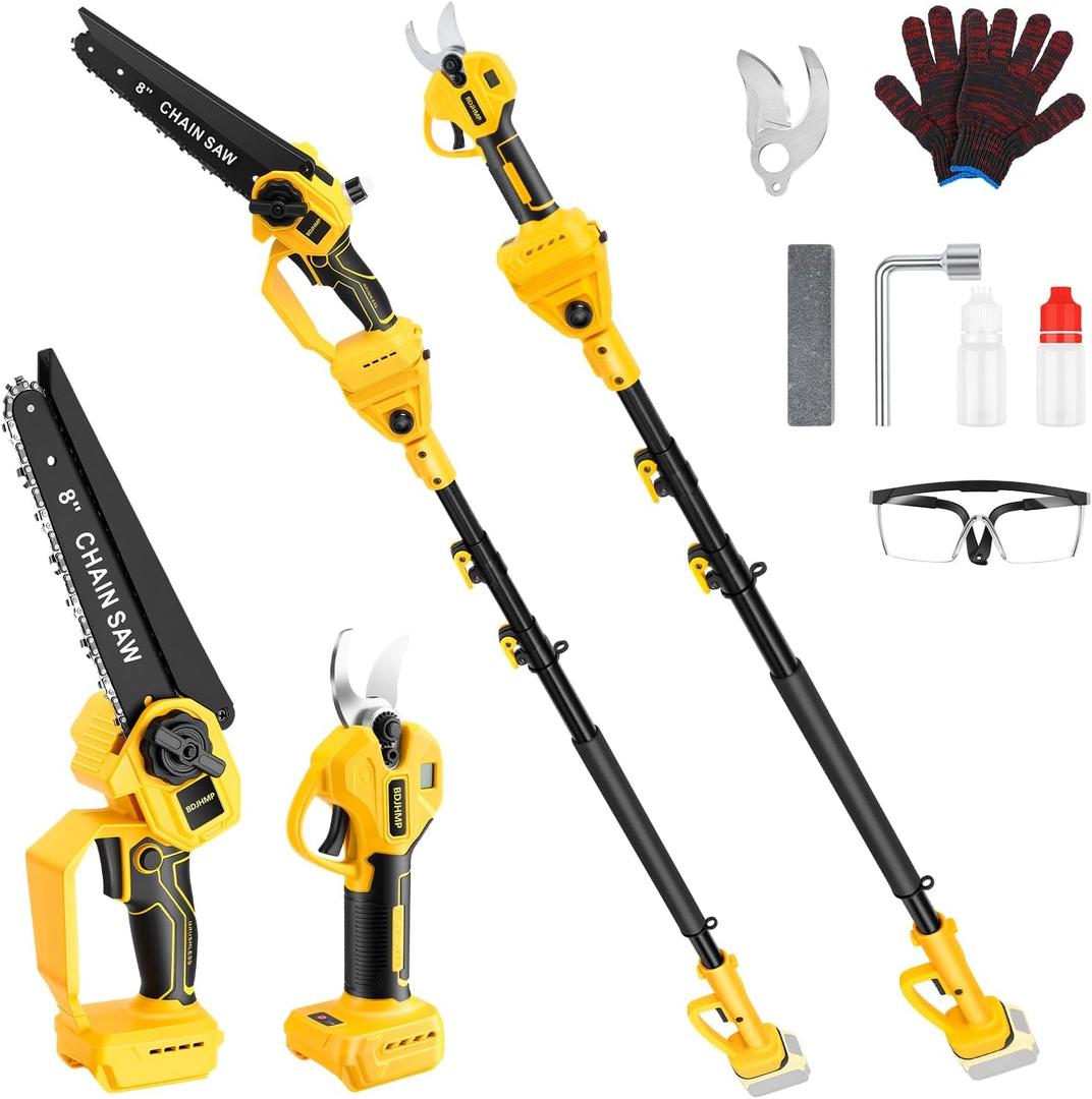 For Dewalt Pole Saw 20V Max & Electric Pruning Shears, 4-in-1 Electric Pruner + 8 Inch Tree Trimmer Pole Saw Cordless, Garden Tools Pruner Branch Cutter, 8.4ft Extension Pole, Tool Only