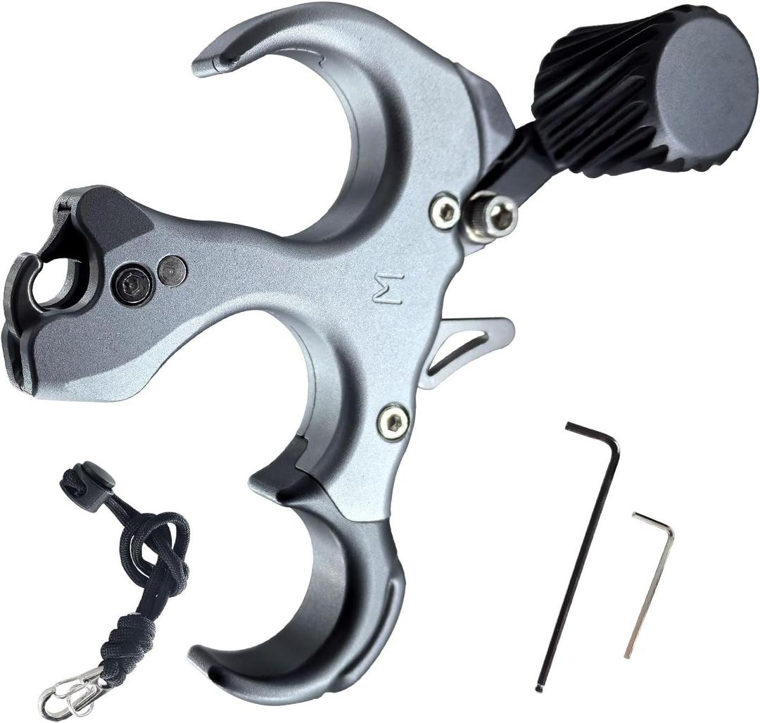 Compound Bow Aid Releaser with Wrist Straps and Adjustment Tool, Archery Release Aids with 3 Thumb Release Adjustable, Aluminum Alloy Aids for Left and Right Handers. (gray)