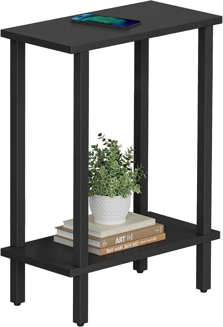 TUTOTAK Small Side Table, Narrow End Table, Skinny Sofa Table, Slim Nightstand, Couch Table, Living Room, Bed Room, Black TB01BK062, 2-Tier7.9"D x 15.8"W x 22.5"H