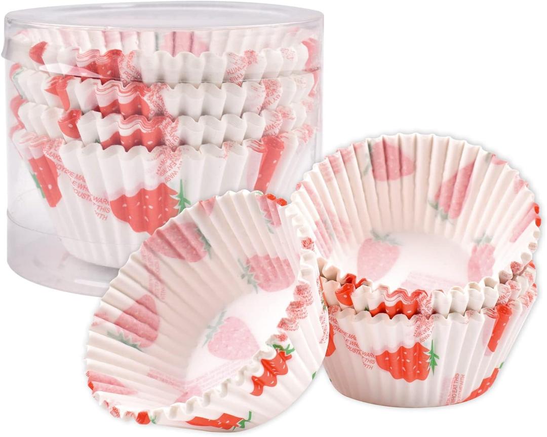 Mini Cupcake Liners for Baking, 100PCS Muffin Liners, Strawberry Paper Baking Cups, Cupcake Wrappers Non Stick, Truffle Cup Cake Paper Cup for Wedding Birthday Party Mother's Day Valentine's Day