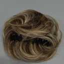 MY-LADY Claw Clip Messy Bun Hair Pieces Human Hair for Women Real Hairpiece Wavy Scrunchies Tousled Updo Donut Chignon Ponytail Extension Medium Brown & Bleach Blonde