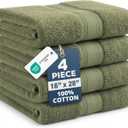 LANE LINEN Bath Hand Towels for Bathroom - 4 Pack (16" x 28"), 100% Cotton Hand & Face Towels Set - Soft, Prevent Fraying & Machine Washable - Everyday Family Towel, Gets Softer Each Wash - Oil Green
