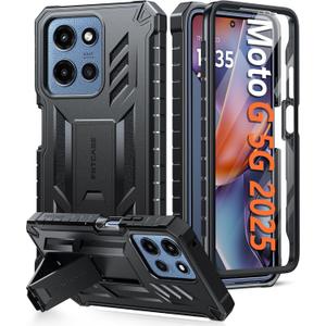 FNTCASE for Moto-G 2026/2025 Case: for Motorola Moto G Play 2026 5G Military Grade Drop Proof Protection Cover with Kickstand | Matte Textured Rugged Shockproof TPU | Protective Phone Case Black