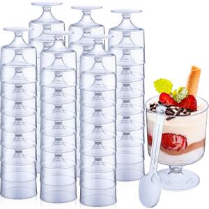 Nuogo 100 Pack 5 oz Clear Plastic Dessert Cups with Spoons Mini Disposable Appetizer Yogurt Parfait Cup for Mousse Dessert Puddings Ice Cream(Transparent Color)